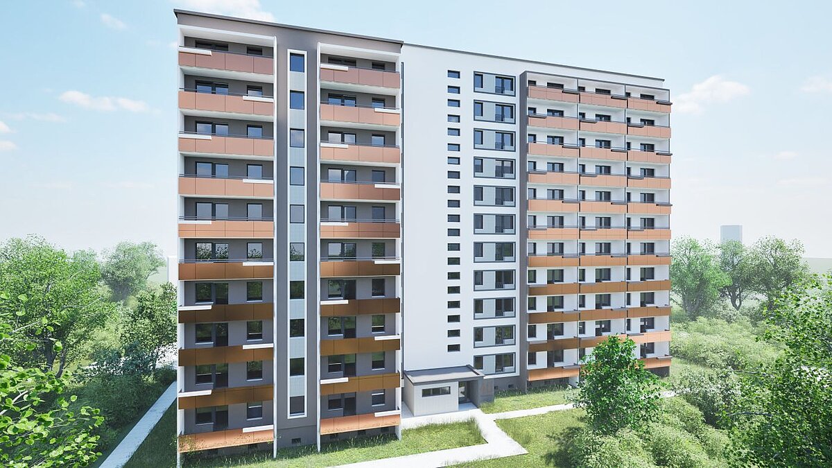 foto zeigt entwurfsansicht eines wohnhauses das saniert werden soll
